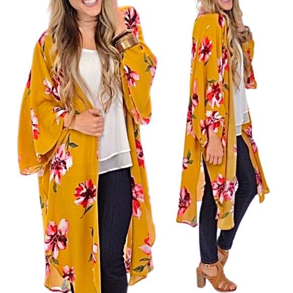 NWT* INFINITY RAINE Kimono Cardigan w/ Floral Print - Picture 1 of 13